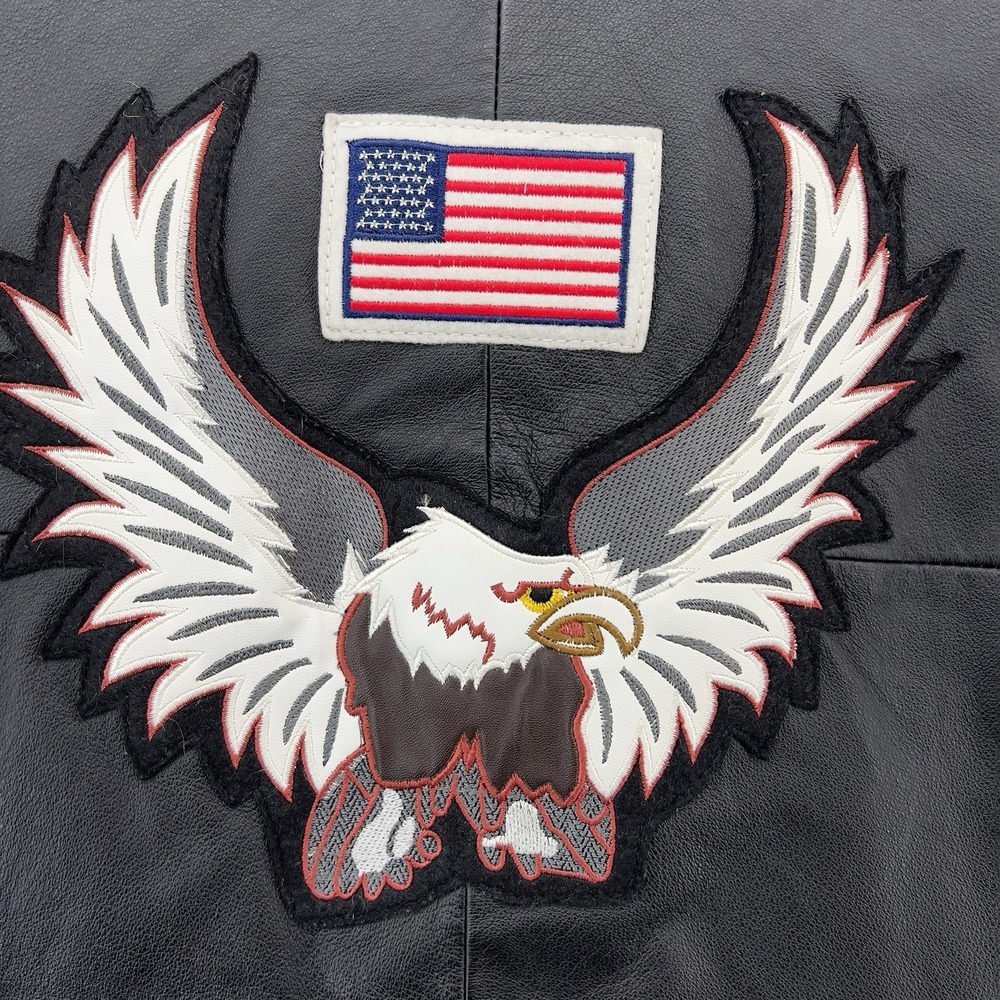 USA Leather Motorcycle Vest Men's 5XL Black Eagle Biker Snap Front Leather Vest - Picture 13 of 14